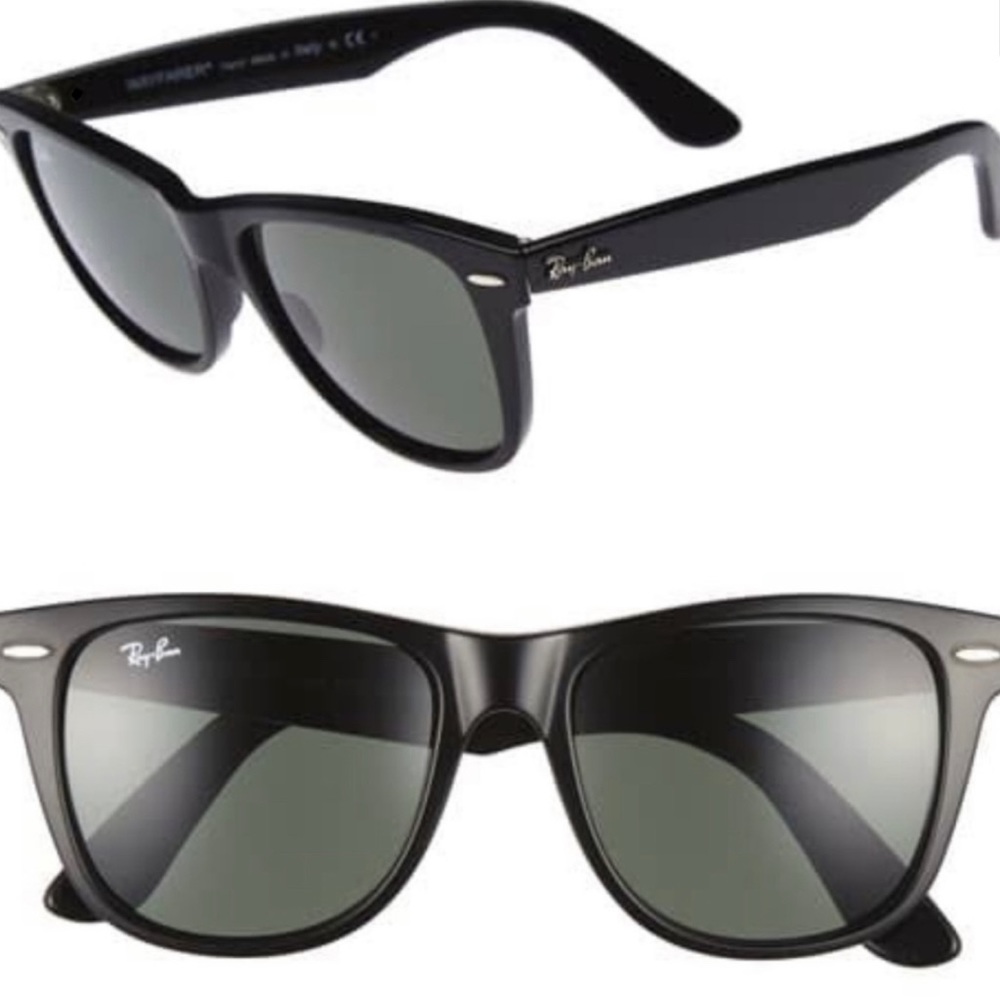 Used and worn black wayfarer ray bans.